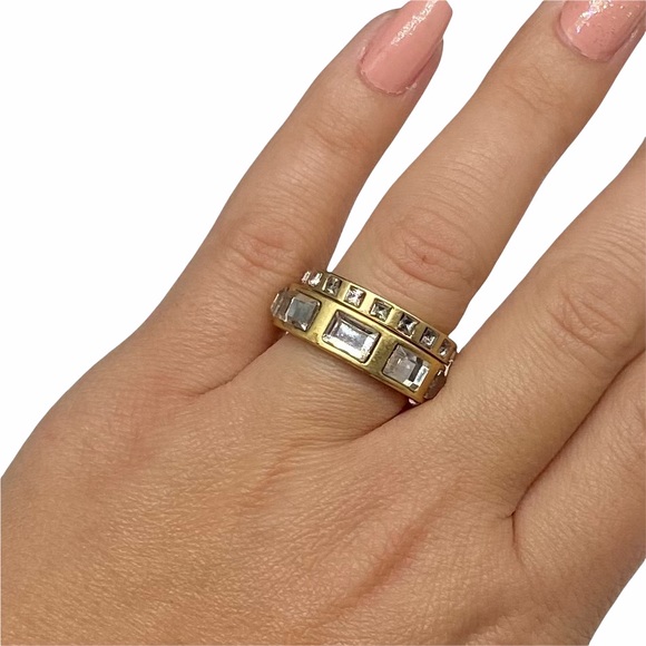 Lia Sophia Matte Gold Ring Stack Stacking Rings Set Sz 7 Clear Crystal Band - Picture 4 of 7